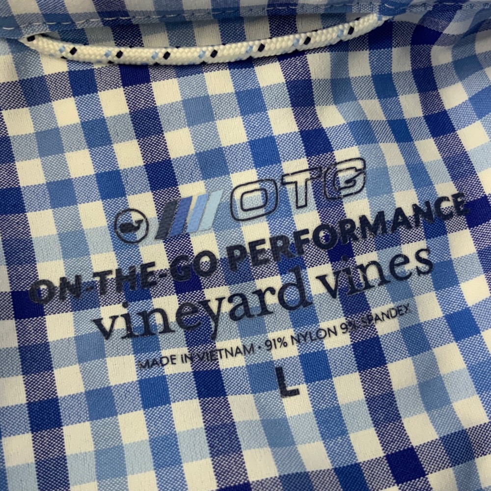 Vineyard Vines OTG Performance Shirt Mens Large Blue Gingham Check Button Down - Picture 6 of 7